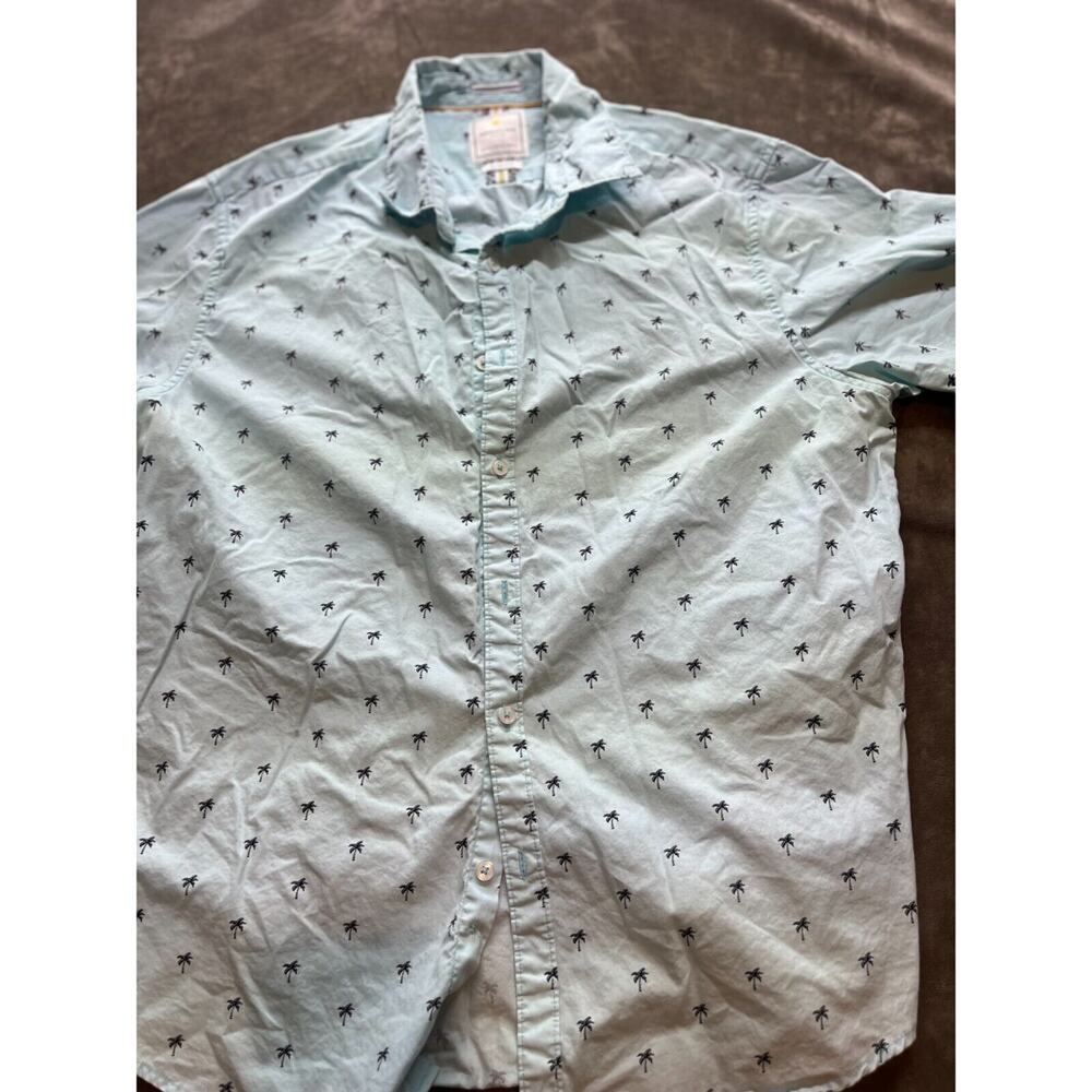 Denim & Flower Ricky Singh Mens Short Sleeve Blue Palm Tree Slim Fit XL